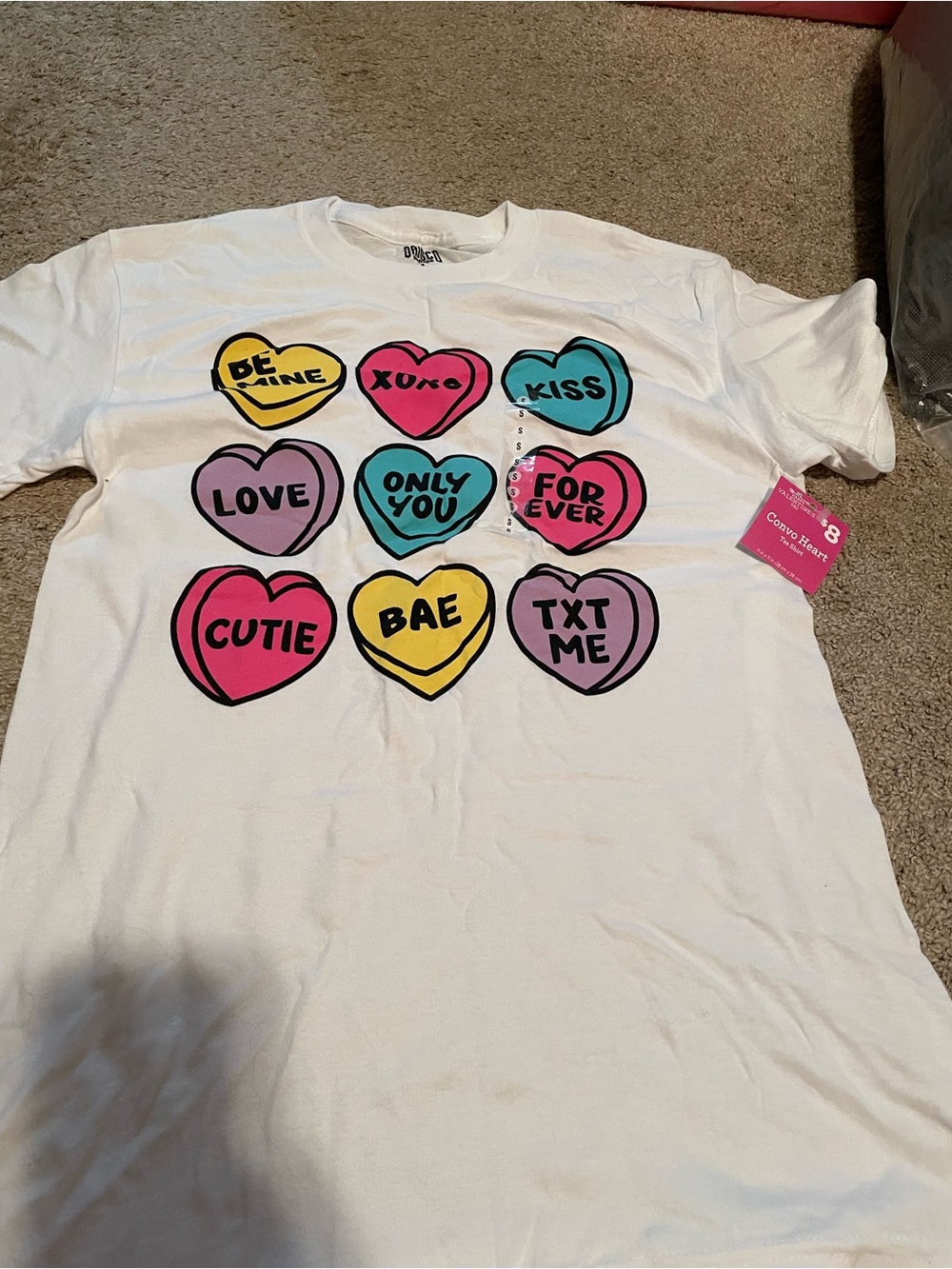 Girls White Graphic Conversation Hearts Tee - Unknown Brand